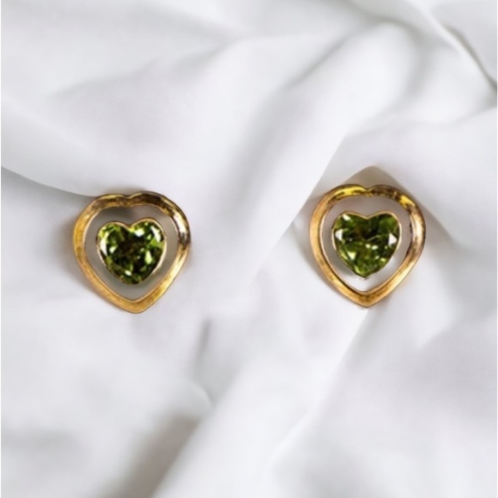 Peridot 14KT Gold Heart Earrings